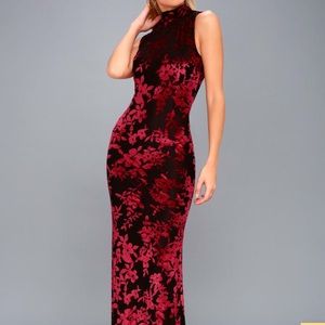 Lulus Red Velvet Flower Gown